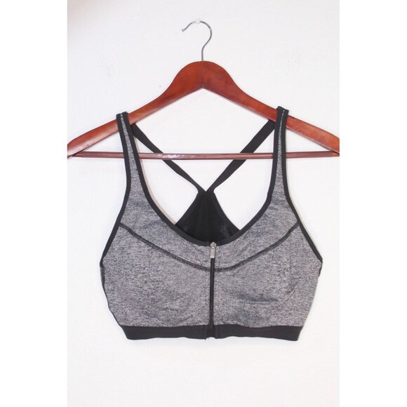 VSX Victoria's Secret Sport Bra 38C Black Heather Zipper Front Padded Underwire - Picture 1 of 13
